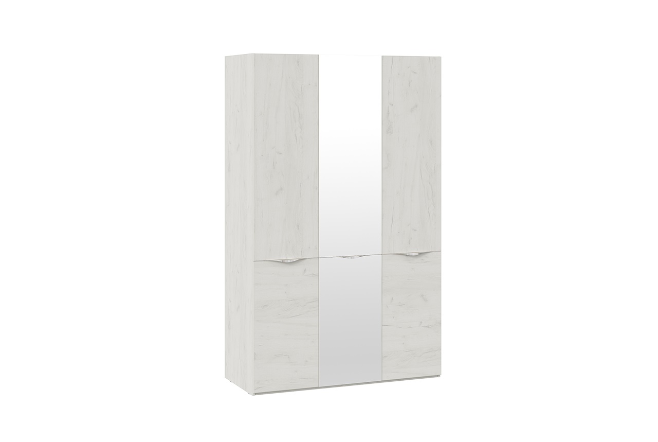 Шкаф комбинированный с 2 глухими и 1 зеркальной дверями «Либерти» (Дуб крафт белый)