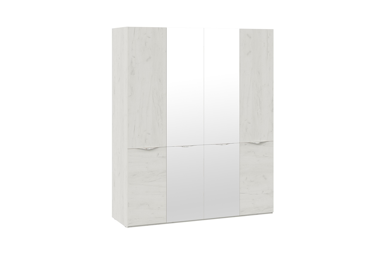 Шкаф комбинированный с 2 глухими и 2 зеркальными дверями «Либерти» (Дуб крафт белый)