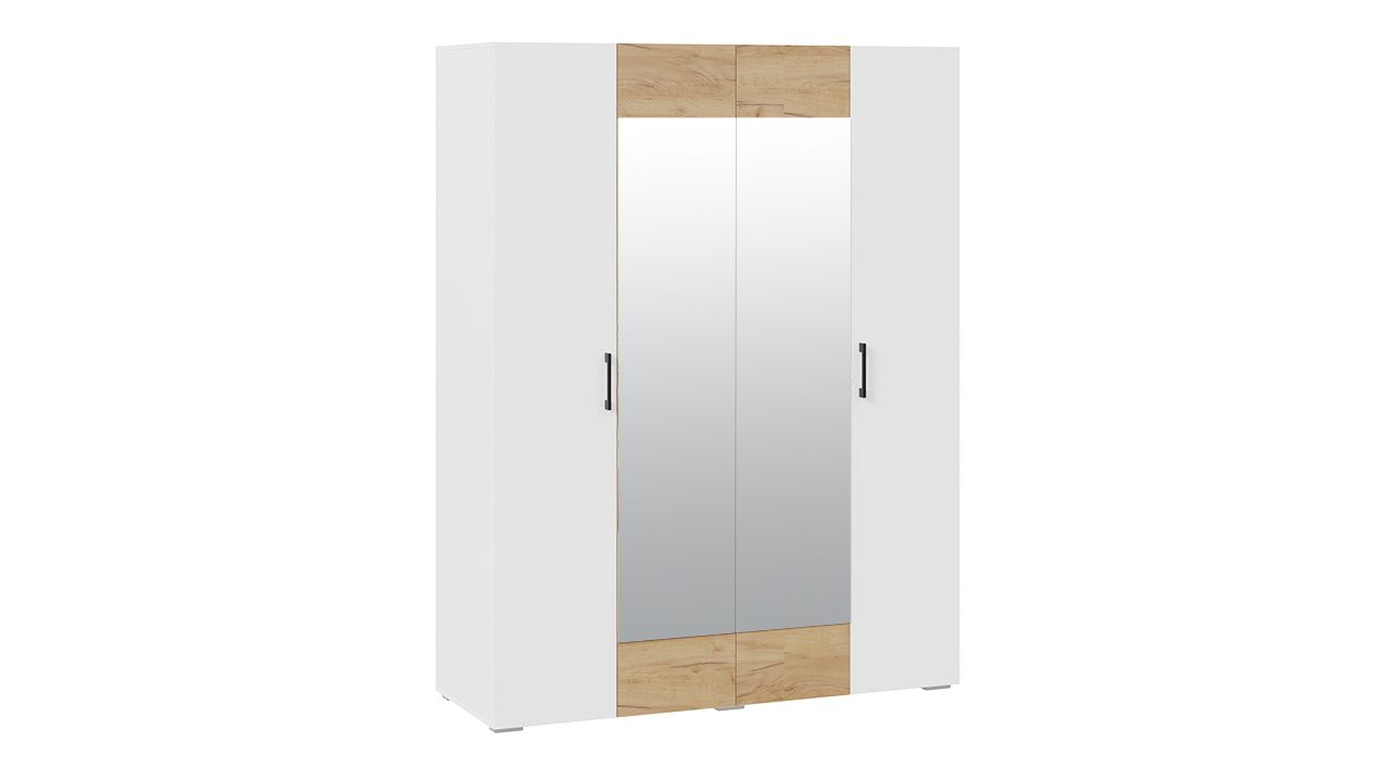Шкаф для одежды 4-х дверный с зеркалом «Нео» (Белый, Дуб Крафт золотой)
