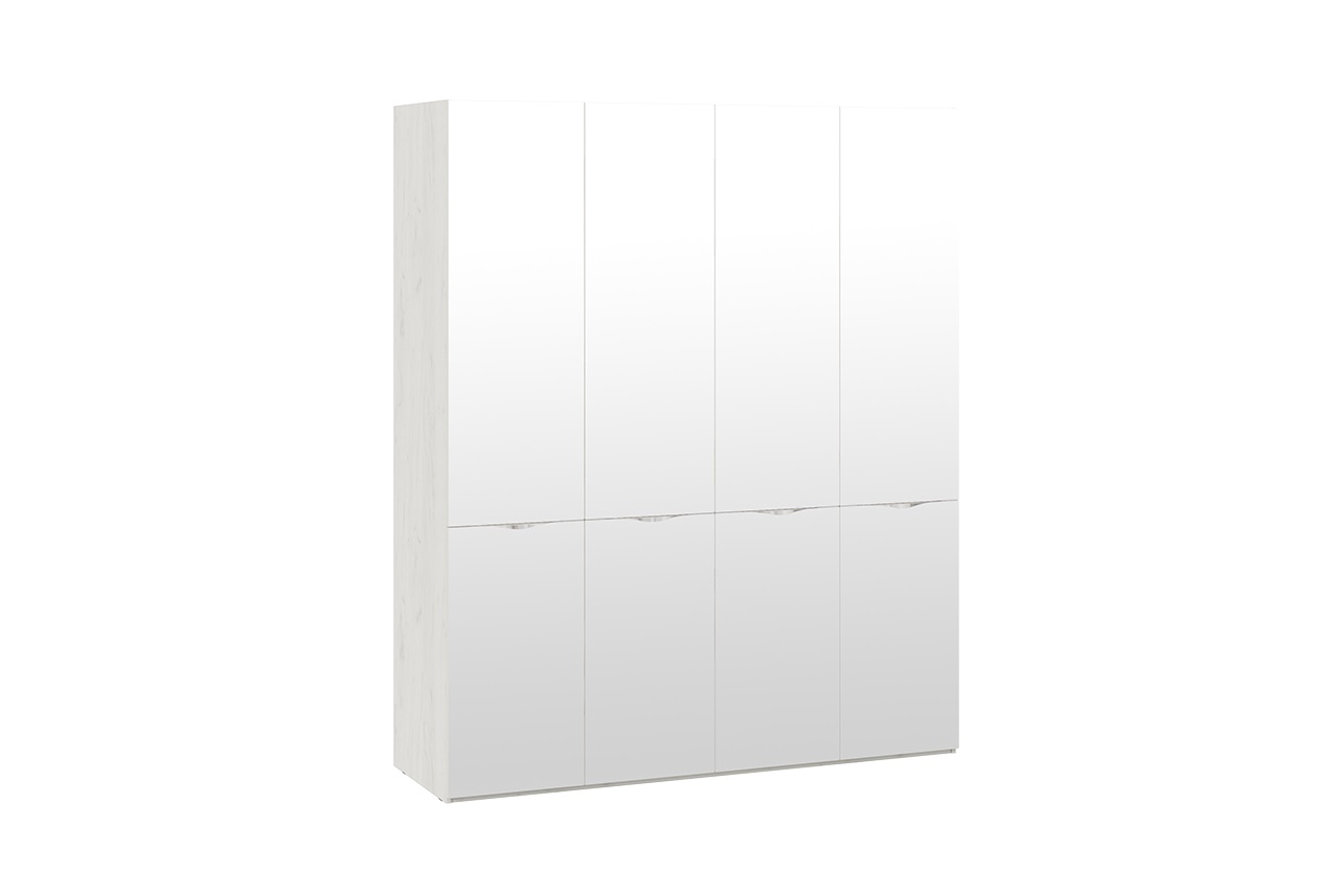 Шкаф комбинированный с 4 зеркальными дверями «Либерти» (Дуб крафт белый)