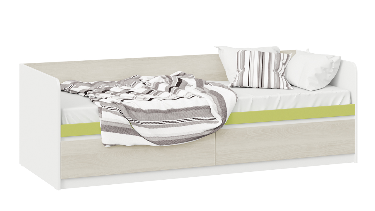 Кровать «Сканди» (Дуб Гарден/Белая/Зеленый)