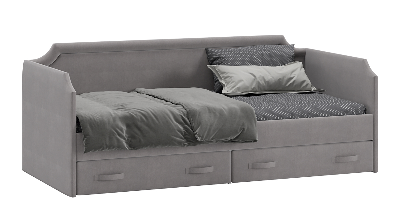 Кровать с мягкой обивкой и ящиками «Кантри» Тип 1 (900) (Велюр светло-серый)