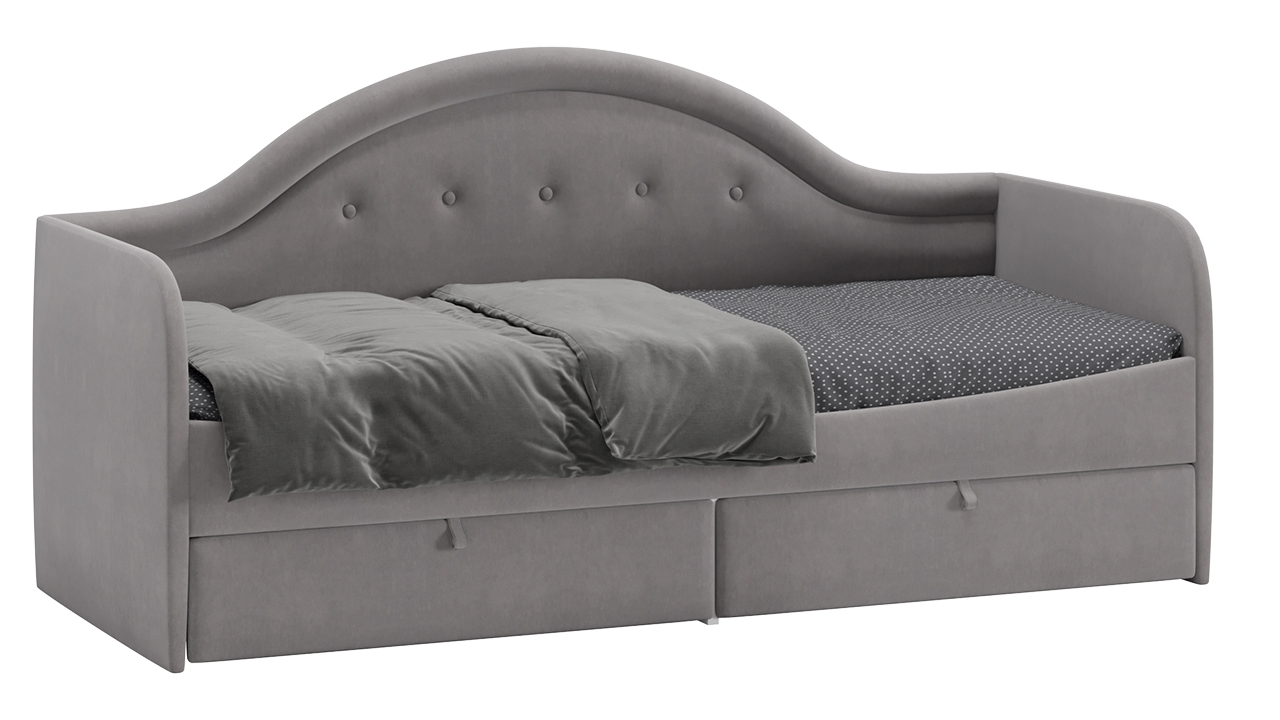 Кровать «Адель» с мягкой спинкой тип 1 (800) (Велюр светло-серый)