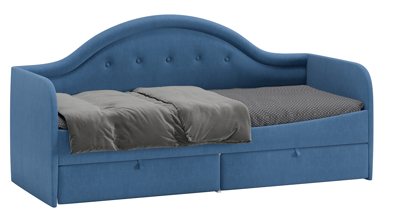 Кровать «Адель» с мягкой спинкой тип 1 (800) (Велюр синий)