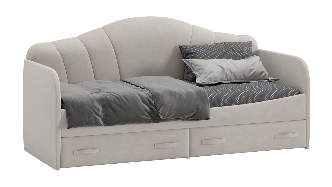 Кровать с мягкой спинкой и ящиками «Сабрина» (900) (Велюр Мокко светлый)