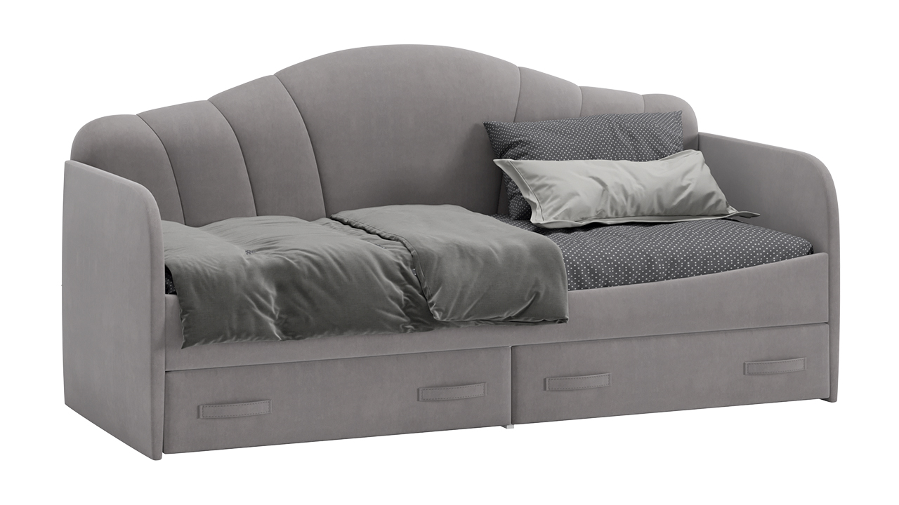 Кровать с мягкой спинкой и ящиками «Сабрина» (900) (Велюр светло-серый)