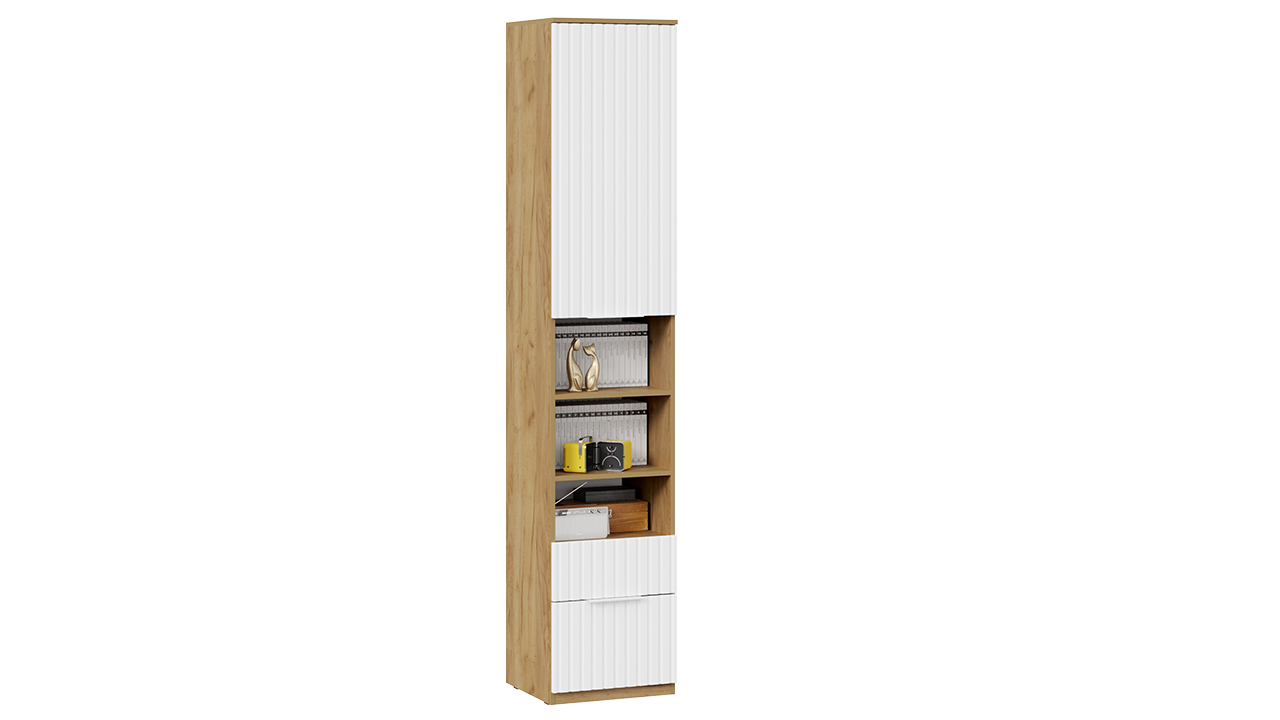 Шкаф комбинированный с 1 дверью (2 ящика) «Хилтон» Исп.2 (Дуб Крафт Золотой/Белый матовый)