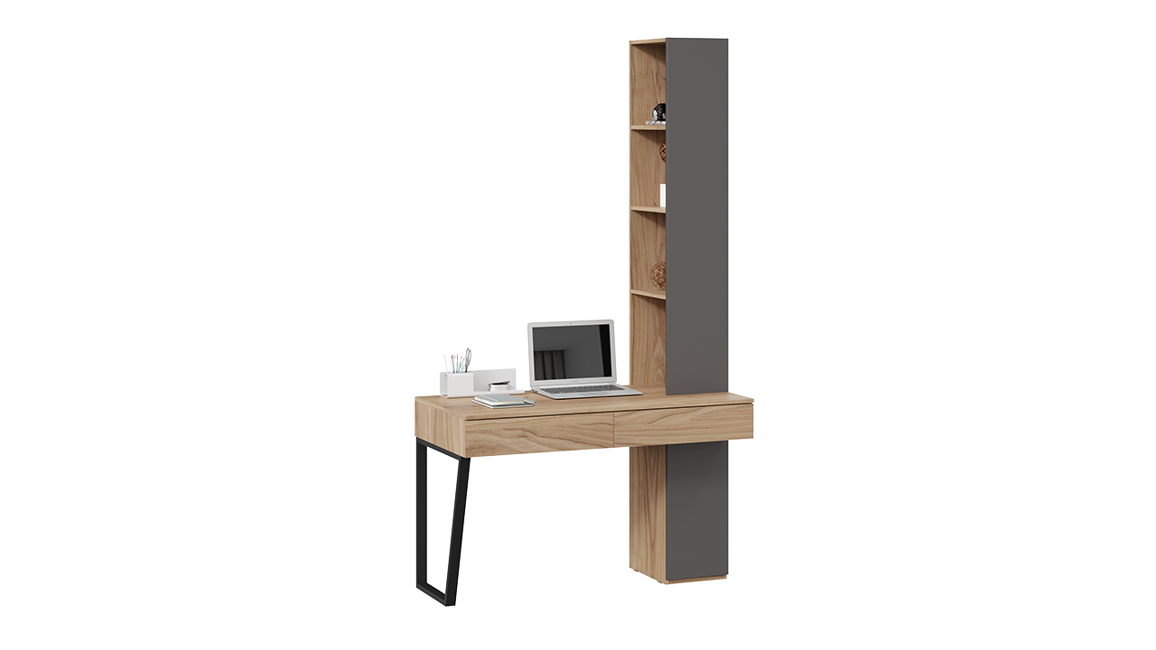 Стол письменный (366/580) со шкафом комбинированным (настольным) «Порто» (Яблоня Беллуно/Графит софт)