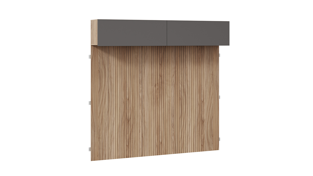 Шкаф навесной (366) с декоративными панелями «Порто» (Яблоня Беллуно/Графит софт)