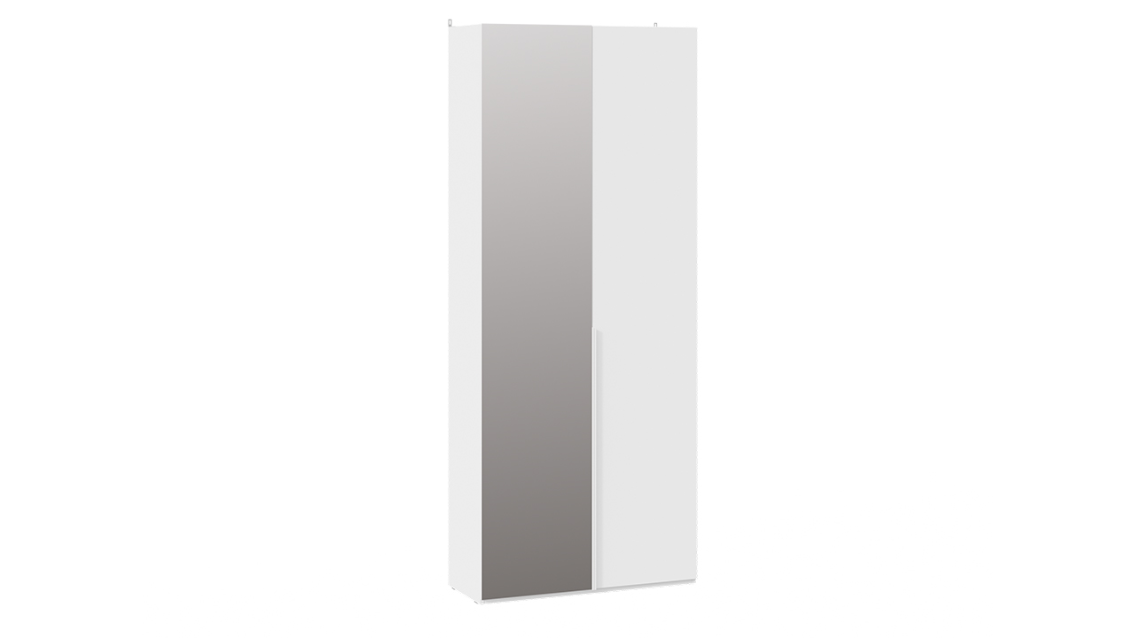 Шкаф для одежды (366) с 1 глухой и 1 зеркальной дверями «Порто» (Белый жемчуг/Белый софт)