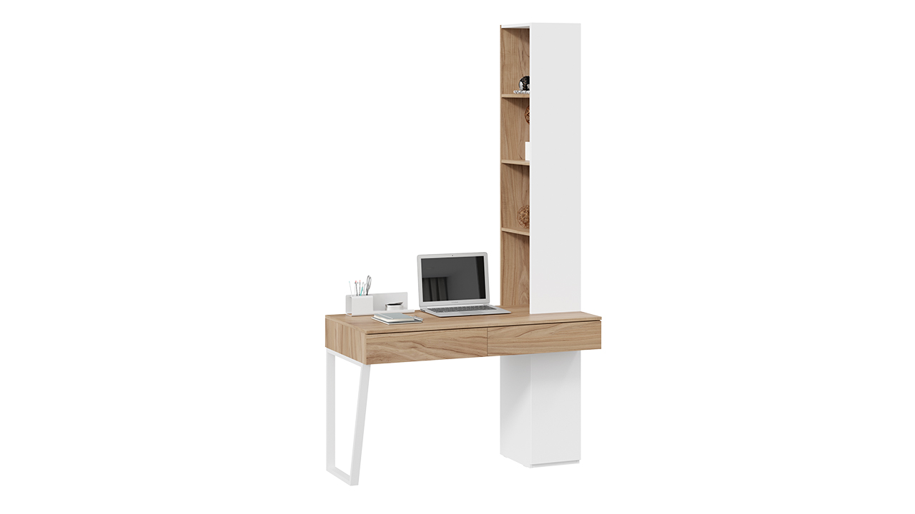 Стол письменный (366/580) со шкафом комбинированным (настольным) «Порто» (Белый жемчуг/Яблоня беллуно/Белый софт)