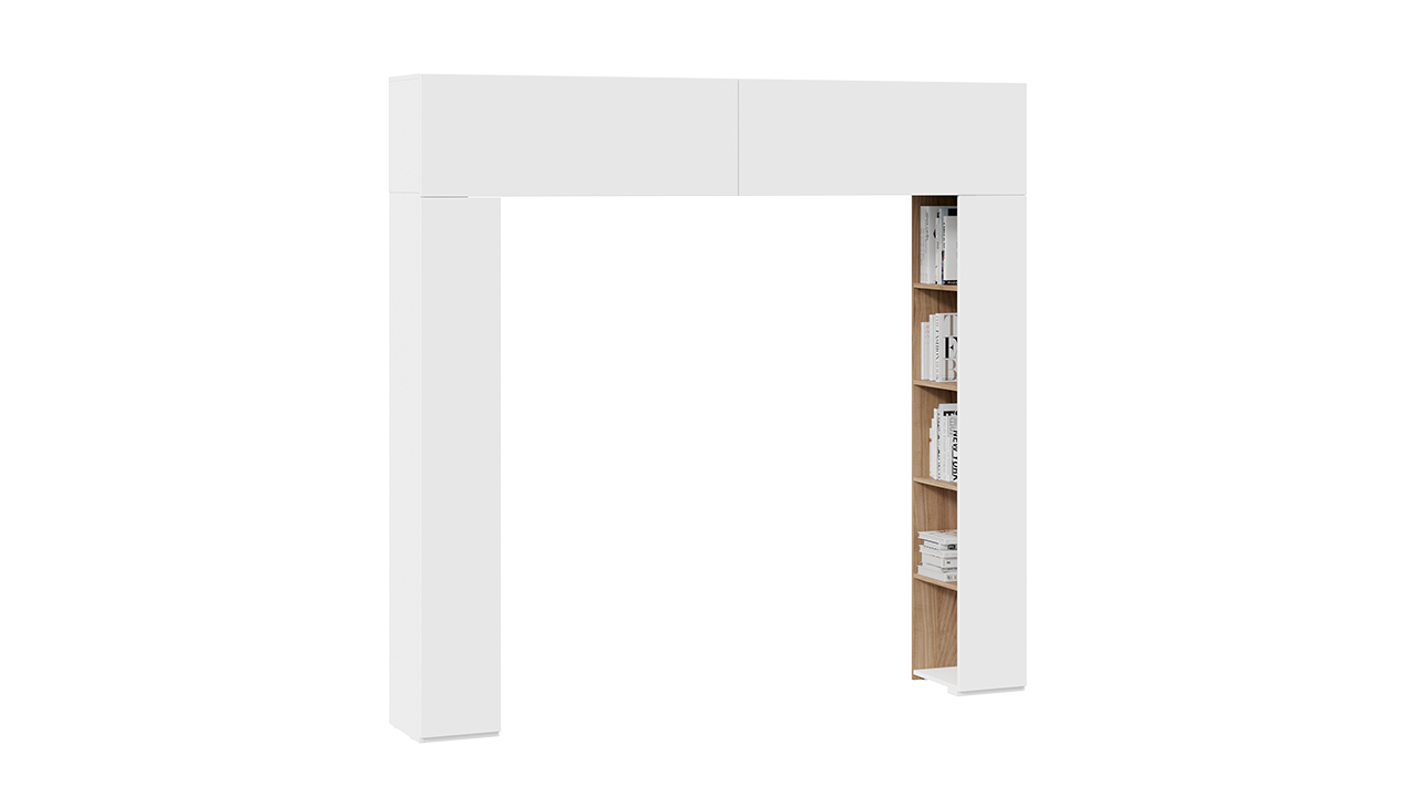 Шкаф навесной (366) со стеллажами «Порто» (Белый жемчуг/Яблоня беллуно/Белый софт)