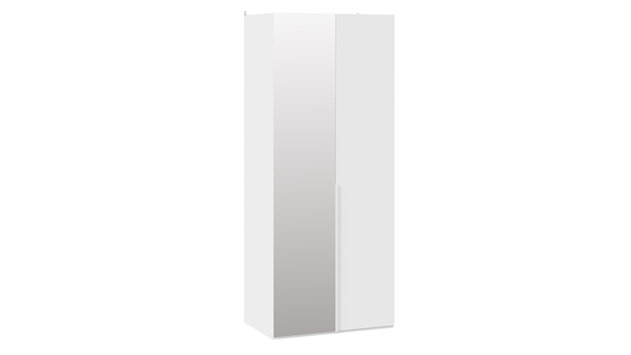 Шкаф для одежды (580) с 1 глухой и 1 зеркальной дверями «Порто» (Белый жемчуг/Белый софт)