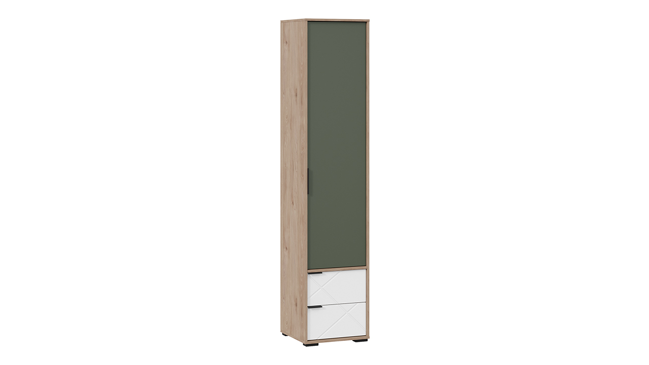 Шкаф для белья комбинированный «Лео» (Гикори джексон/Белый матовый/Дымчатый зеленый)