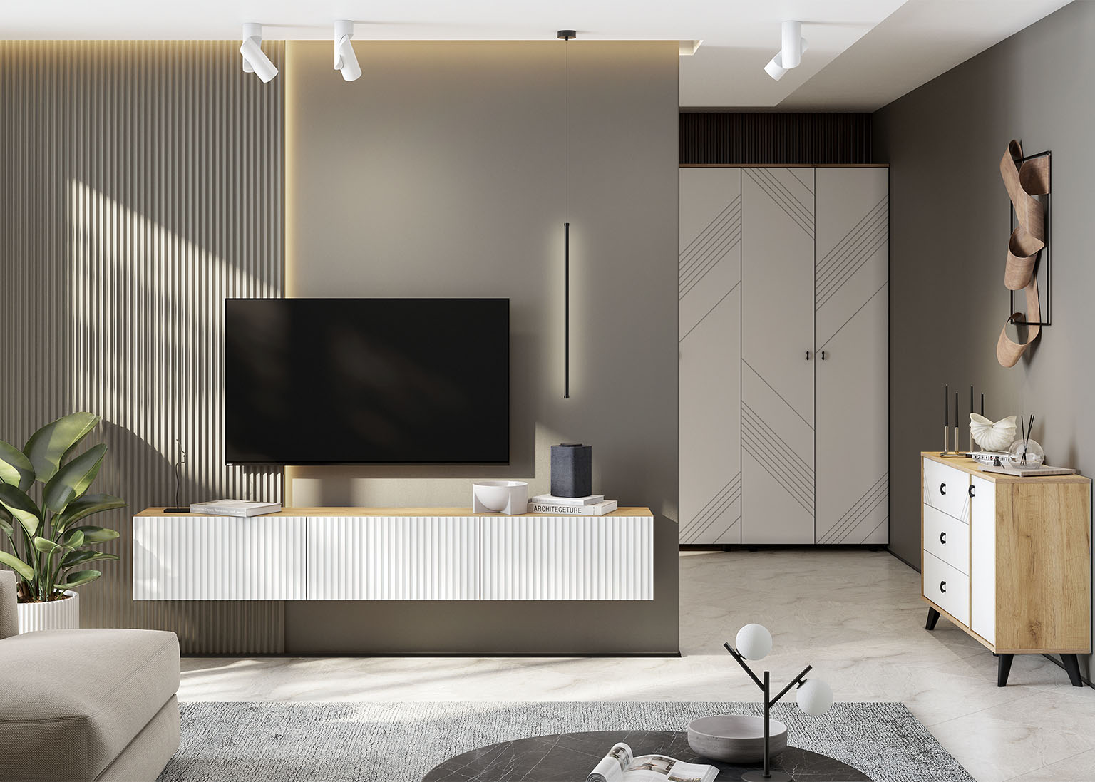 Модульная гостиная «Байкал» (Дуб Золотой/Белый)