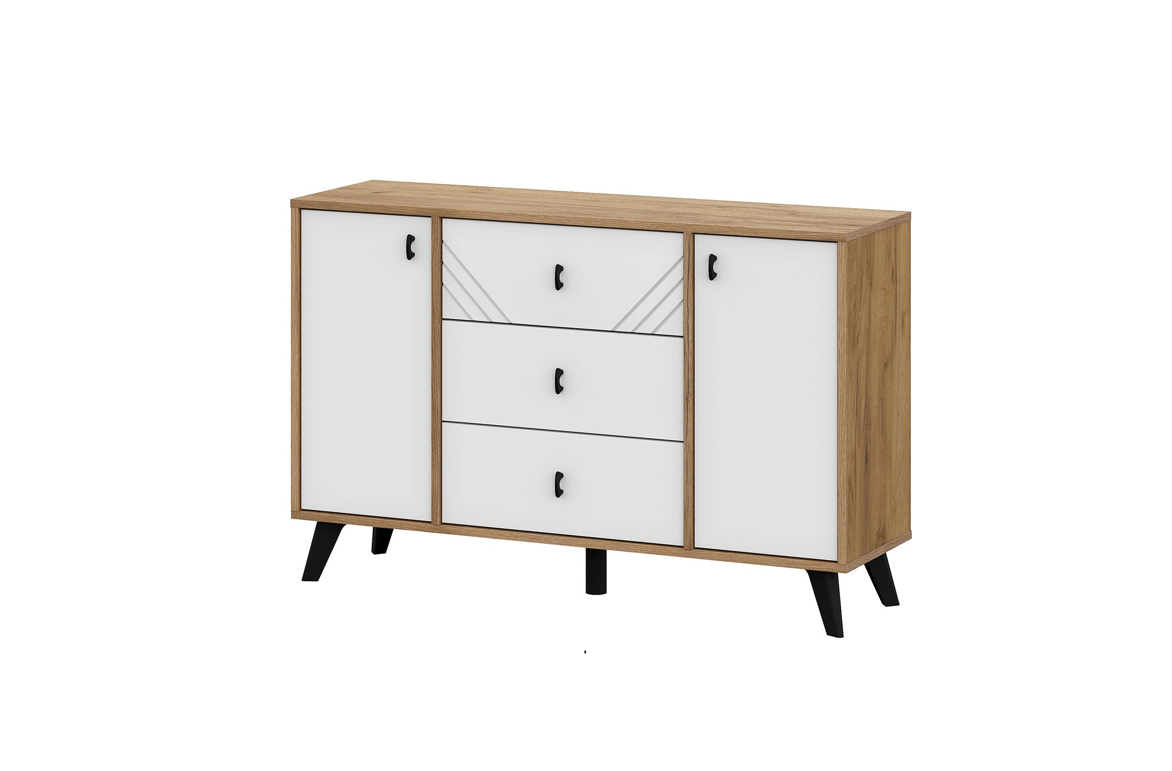 Комод 3 ящика 2 створки «Байкал» (Дуб Золотой/Белый)