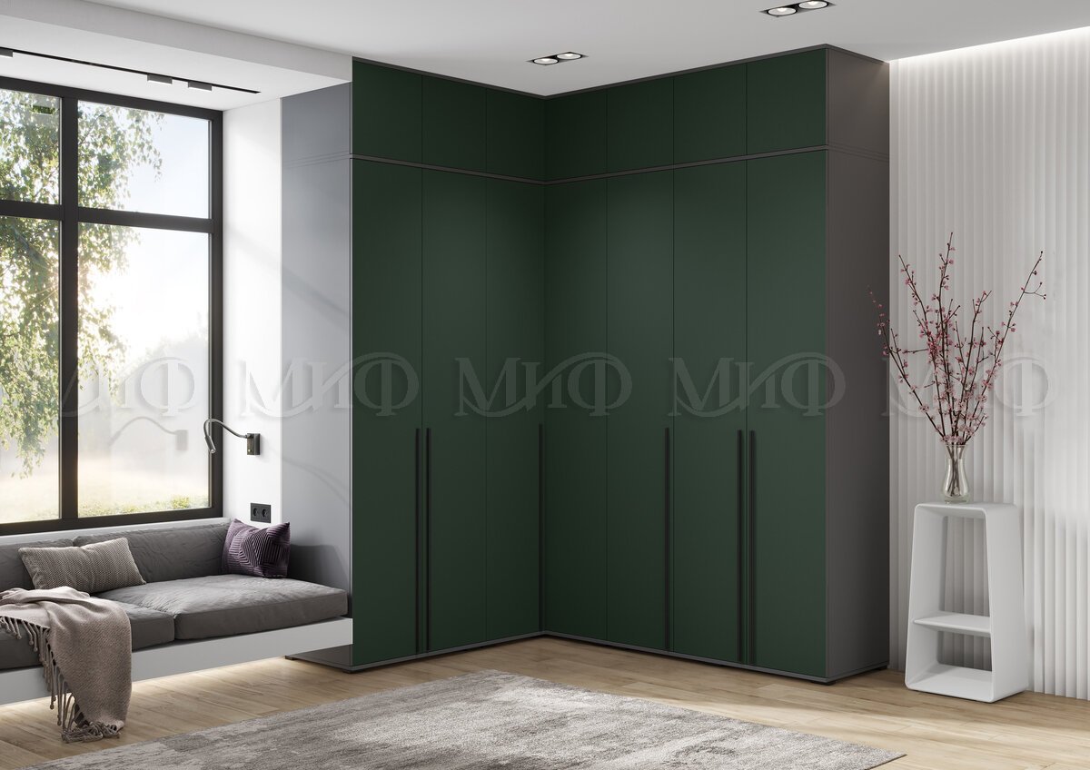 Шкаф угловой Норд + антресоль (Изумруд/Графит)