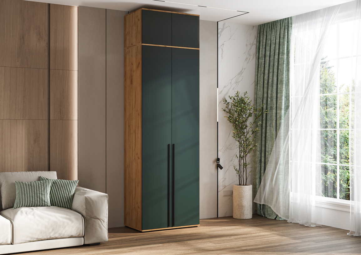 Шкаф 2-х ств. Норд + антресоль (Изумруд/Дуб крафт золотой)