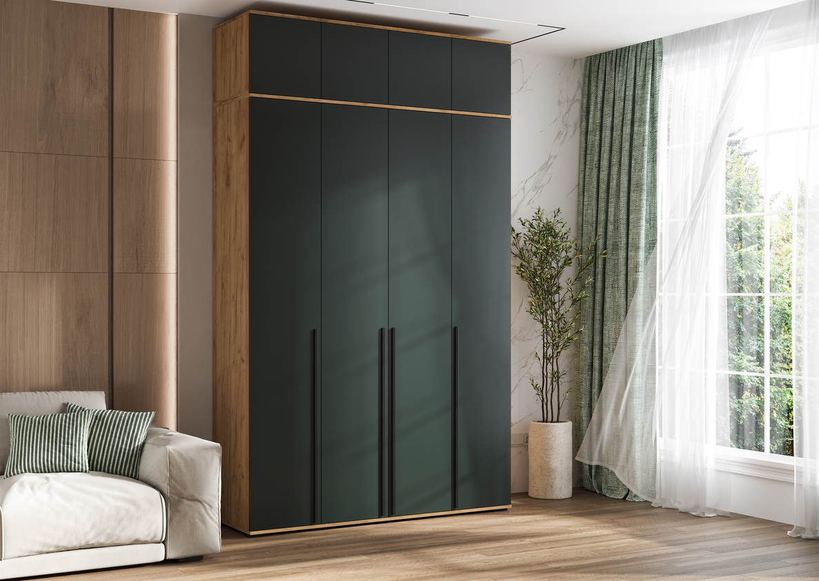 Шкаф 4-х ств. Норд + антресоль (Изумруд/Дуб крафт золотой)