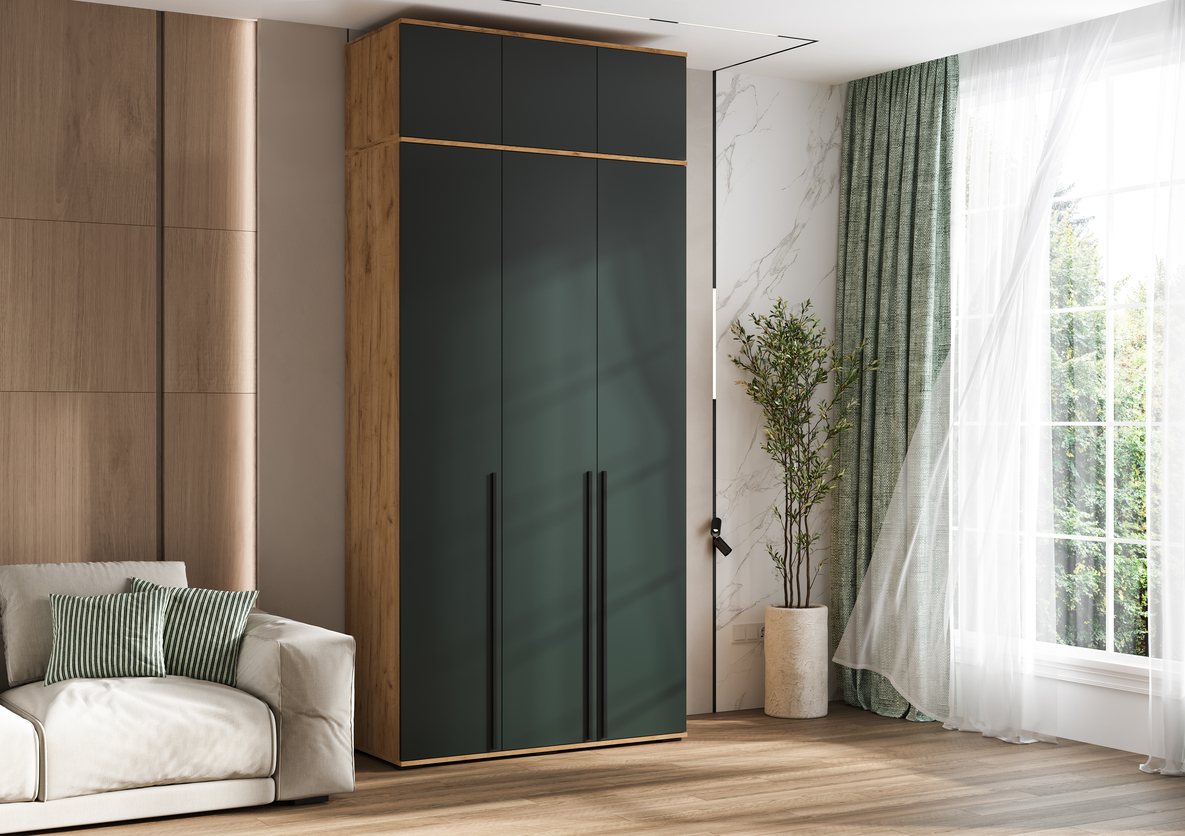 Шкаф 3-х ств. Норд + антресоль (Изумруд/Дуб крафт золотой)