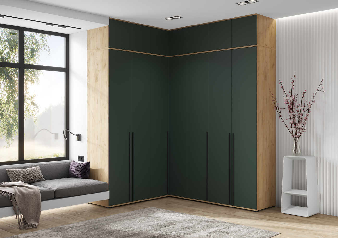 Шкаф угловой Норд + антресоль (Изумруд/Дуб крафт золотой)