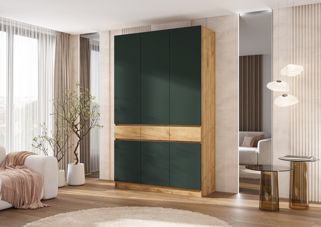 Шкаф Роджина 3-х створчатый (Изумруд/Дуб крафт золотой)