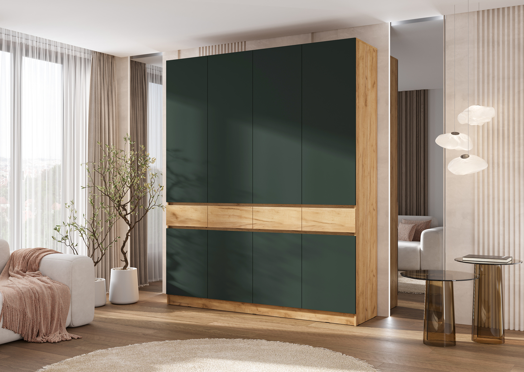 Шкаф Роджина 4-х створчатый (Изумруд/Дуб крафт золотой)